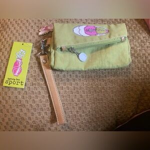 Sydney Love Green Wristlet with Pink Accents